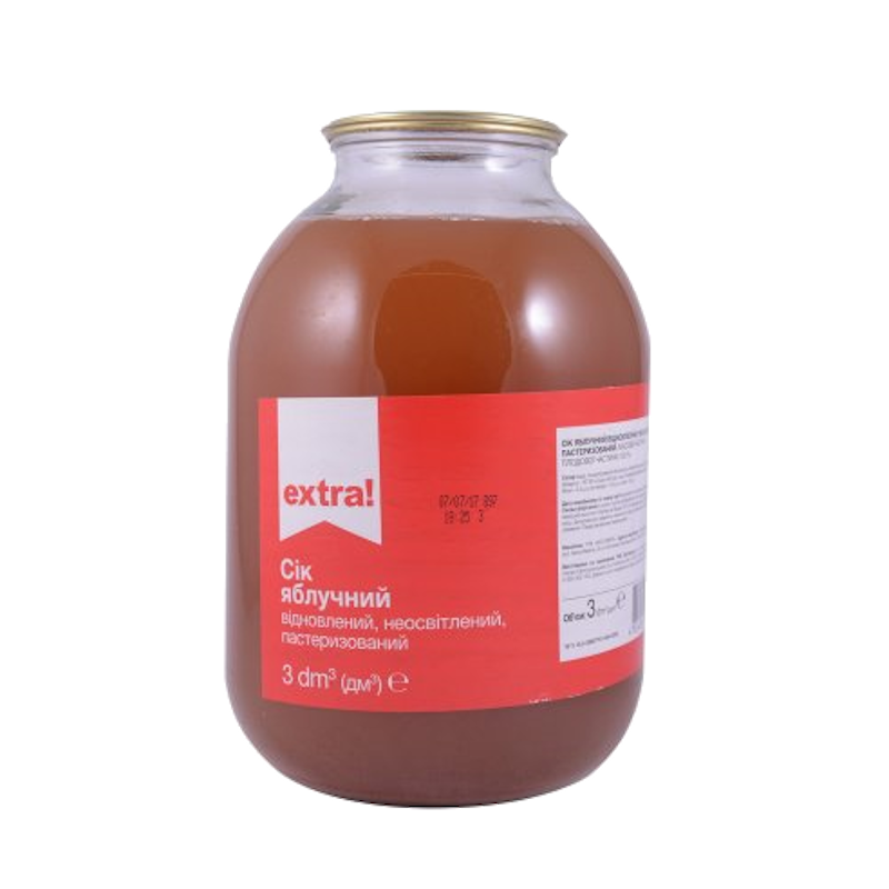 Сік EXTRA! яблучний відновлений, пастеризований, банка скляна, 3л